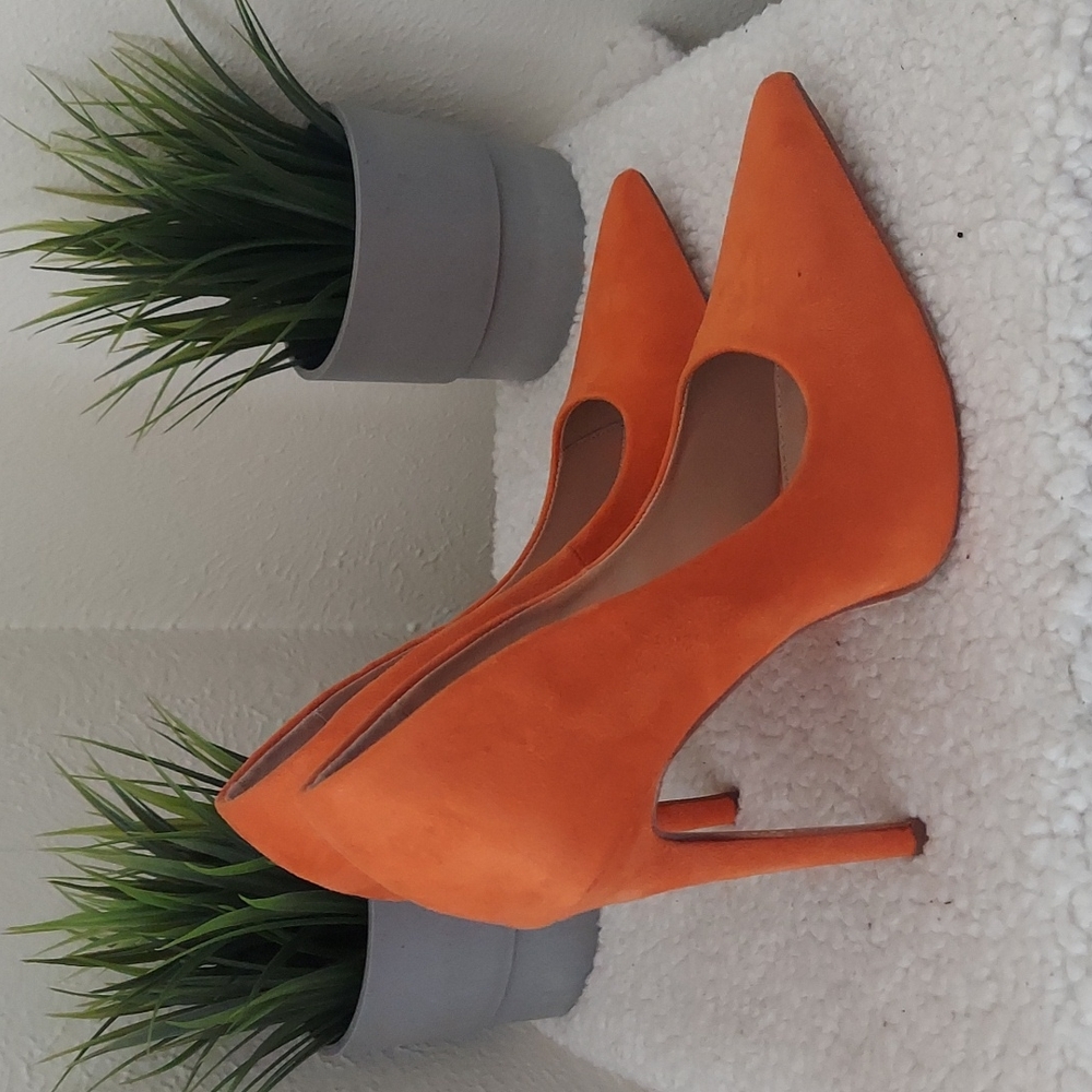 RED CHERRY Milly Orange Vegan Suede Pointy Toe Pumps